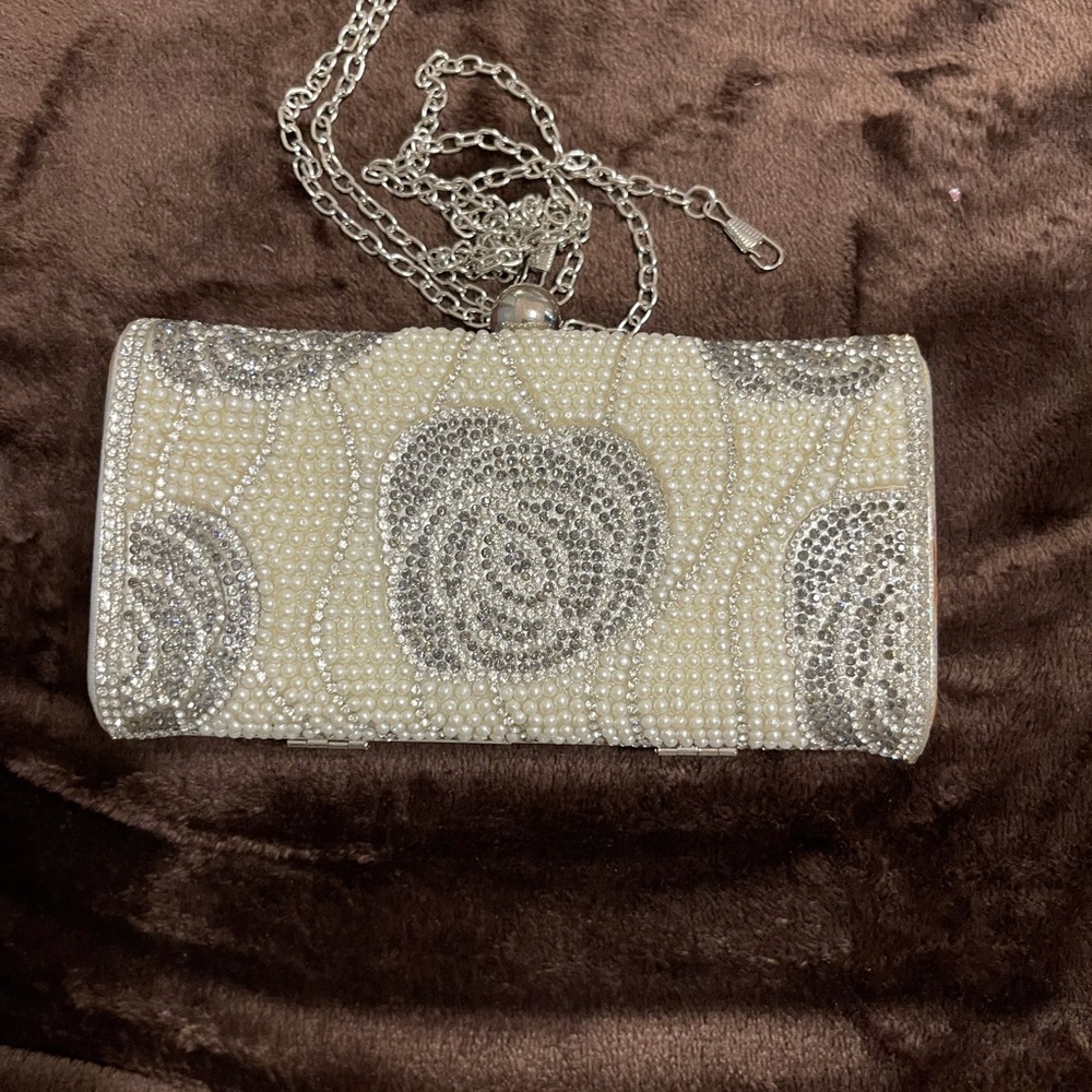 Beaded silver clutch
